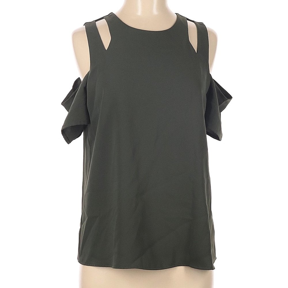 Cooper & Ella Short Sleeve Blouse, M, Green/Olive